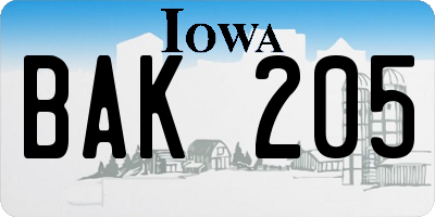 IA license plate BAK205