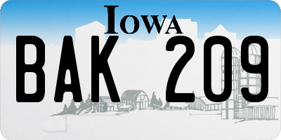 IA license plate BAK209