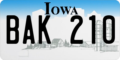IA license plate BAK210