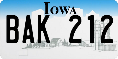 IA license plate BAK212