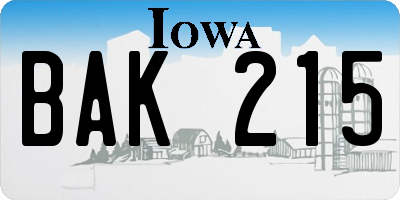 IA license plate BAK215