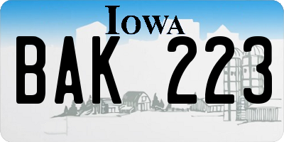 IA license plate BAK223