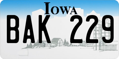 IA license plate BAK229