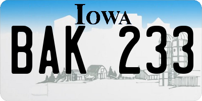 IA license plate BAK233