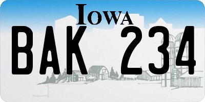 IA license plate BAK234