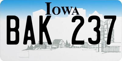 IA license plate BAK237