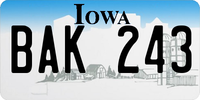 IA license plate BAK243