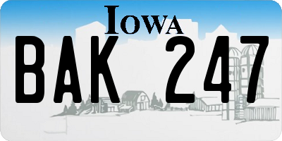 IA license plate BAK247