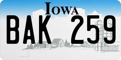IA license plate BAK259