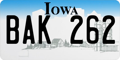 IA license plate BAK262