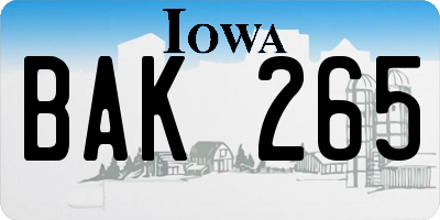 IA license plate BAK265