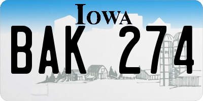 IA license plate BAK274