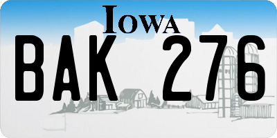 IA license plate BAK276