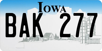 IA license plate BAK277