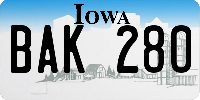 IA license plate BAK280
