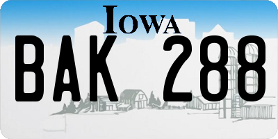 IA license plate BAK288