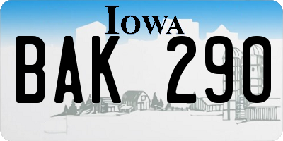IA license plate BAK290