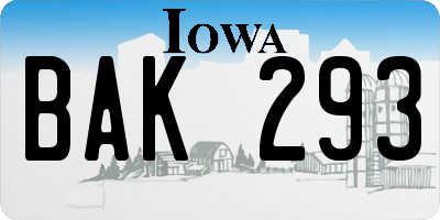 IA license plate BAK293