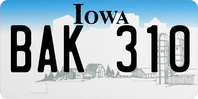 IA license plate BAK310