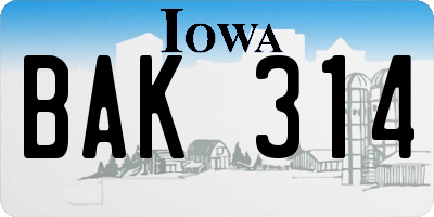 IA license plate BAK314