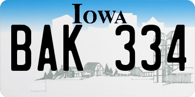 IA license plate BAK334