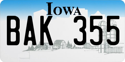 IA license plate BAK355