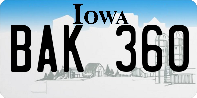 IA license plate BAK360