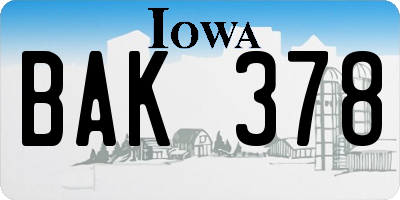 IA license plate BAK378