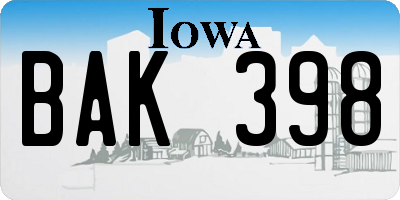 IA license plate BAK398