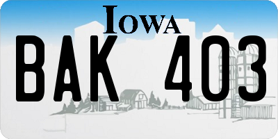 IA license plate BAK403