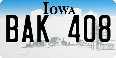 IA license plate BAK408