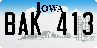 IA license plate BAK413