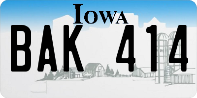 IA license plate BAK414