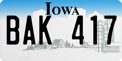 IA license plate BAK417