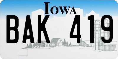 IA license plate BAK419