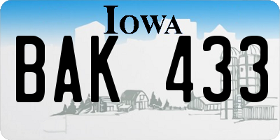 IA license plate BAK433