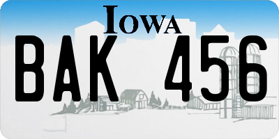 IA license plate BAK456