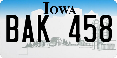 IA license plate BAK458