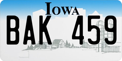 IA license plate BAK459