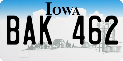 IA license plate BAK462
