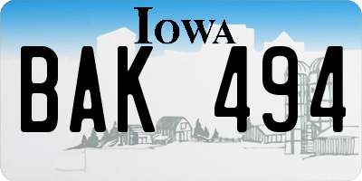 IA license plate BAK494