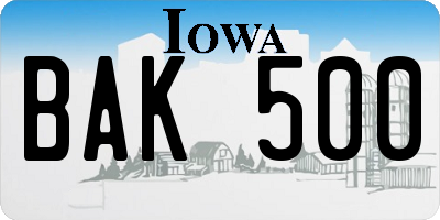 IA license plate BAK500