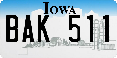 IA license plate BAK511
