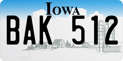 IA license plate BAK512