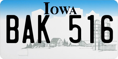 IA license plate BAK516