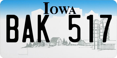 IA license plate BAK517