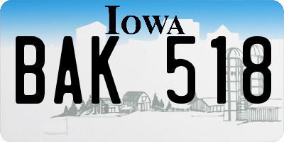 IA license plate BAK518