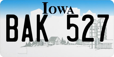 IA license plate BAK527