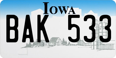 IA license plate BAK533