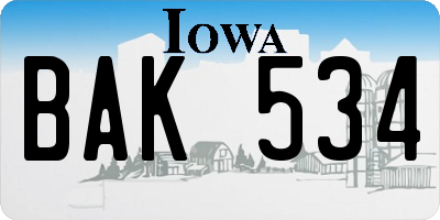 IA license plate BAK534